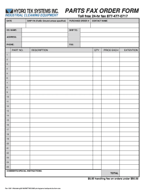 Parts Fax Order Form