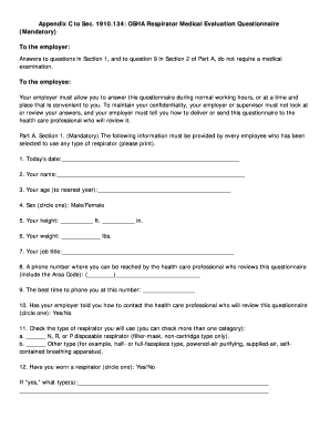 OSHA Respirator Medical Evaluation Questionnaire
