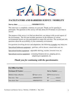 Facilitators and Barriers Survey Mobility Form