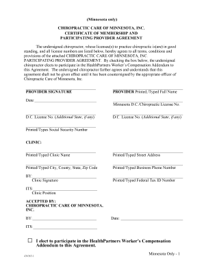 Minnesota Chiropractic Provider Agreement