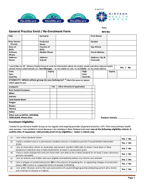 Nirvana Health Group Enrolment Form - East Tamaki Healthcare
