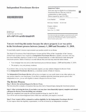 Independent Foreclosure Review Request Form