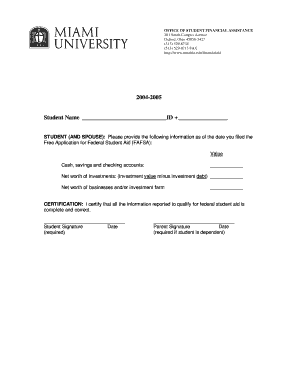Student Financial Aid Application Form