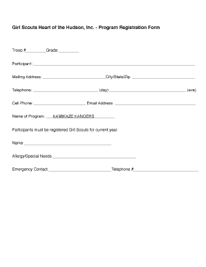 Girl Scouts Program Registration Form