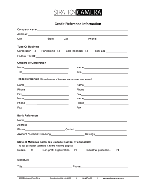 Michigan Credit Reference Information Form