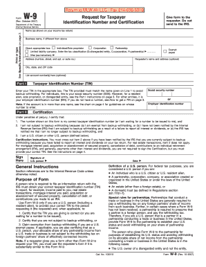 Form W-9 Request for Taxpayer Identification Number and Certification