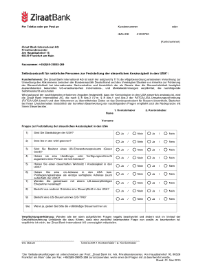 Selbstauskunft für natürliche Personen zur Feststellung der steuerlichen Ansässigkeit in den USA
