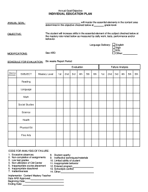 Individual Education Plan Annual Goal Form