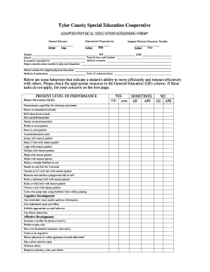 Adapted Physical Education Screening Form