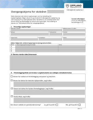 Norwegian Upper Secondary Education Transition Form