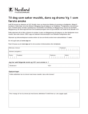 Norwegian VG1 Music, Dance, and Drama Application Form