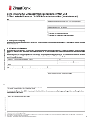 Ermächtigung für Einzugsermächtigungslastschriften und SEPA-Lastschriftmandat für SEPA-Basislastschriften (Kombimandat)