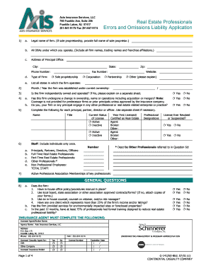 Real Estate Errors and Omissions Liability Application