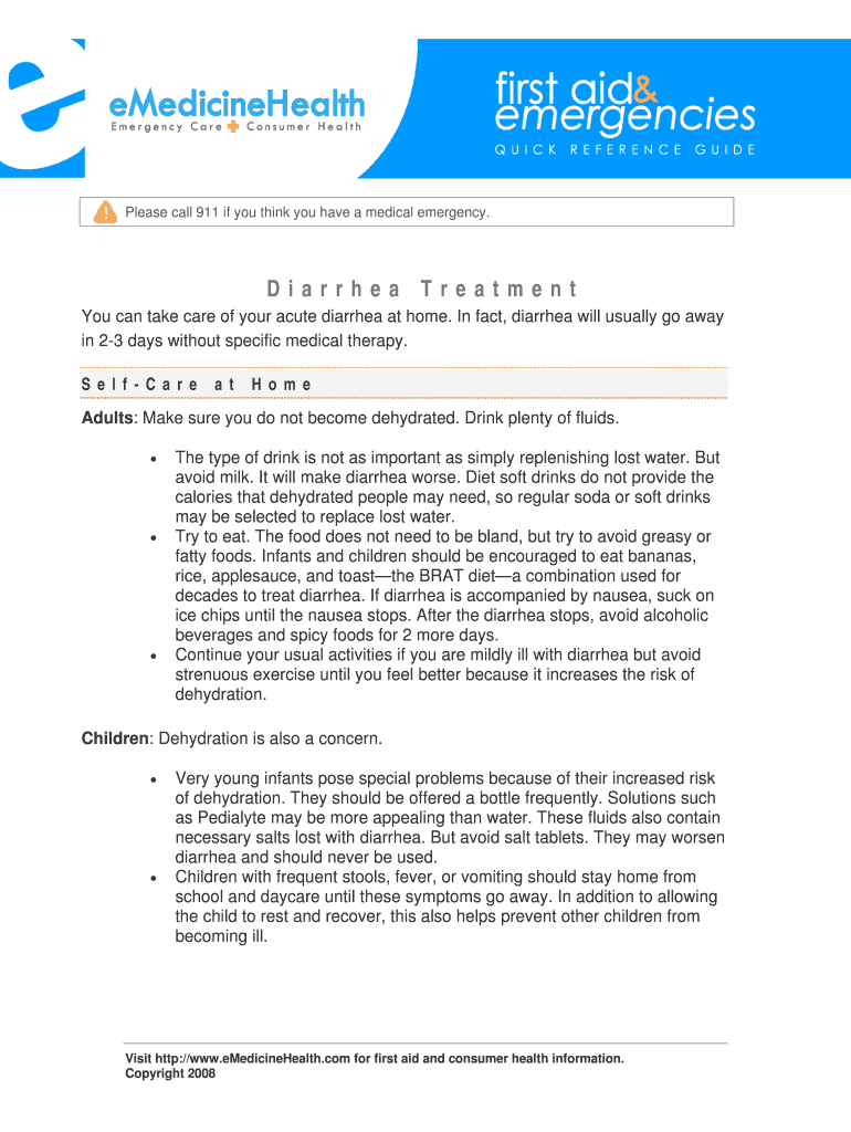 Fillable Online Diarrhea Treatment Fax Email Print pdfFiller