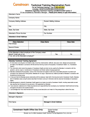 Carestream Health Technical Training Registration Form