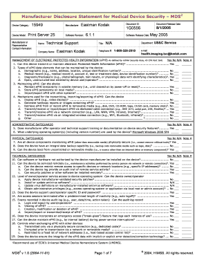 Manufacturer Disclosure Statement for Medical Device Security