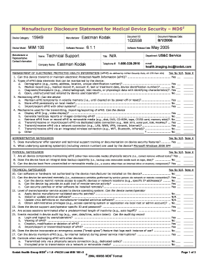 Manufacturer Disclosure Statement for Medical Device Security