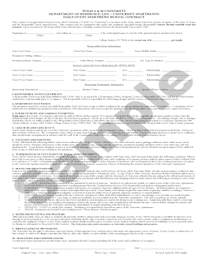 Texas A&M University Daily Guest Apartment Rental Contract
