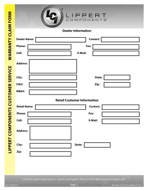 Lippert Components Warranty Claim Form