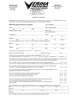 Veriha Trucking Employment Application