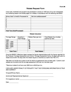 Winegrape Rebate Request Form
