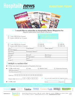 Hospitality News Magazine Subscription Form
