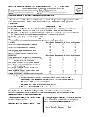 Individual Emergency Health Plan for Anaphylaxis