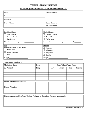 New Patient Medical Questionnaire