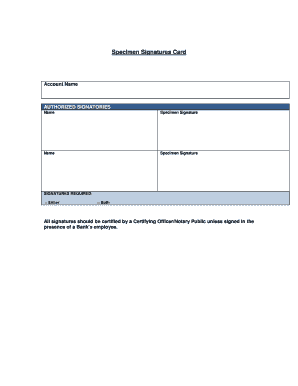 Specimen Signatures Card