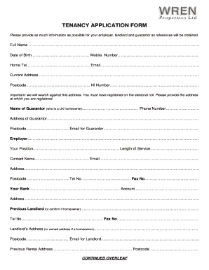UK Tenancy Application Form