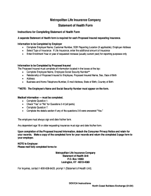 MetLife Statement of Health Form
