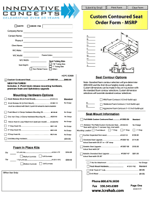 Custom Contoured Seat Order Form