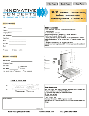 SP-30 Contoured Seating Order Form