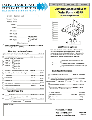Custom Contoured Seat Order Form