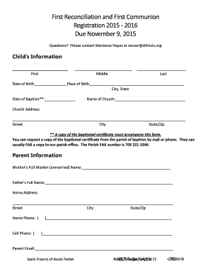 First Reconciliation and First Communion Registration 201 5