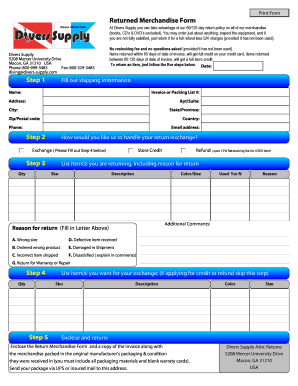 Returned Merchandise Form