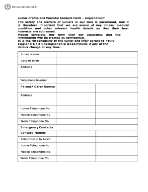 Junior Profile and Parental Consent Form