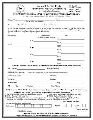 National Kennel Club Dog Registration Form