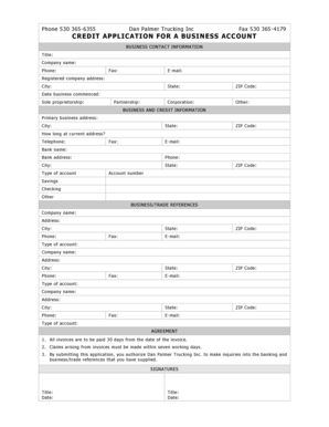 Credit Application for Business Account