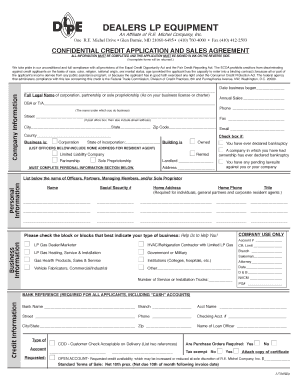 Confidential Credit Application and Sales Agreement