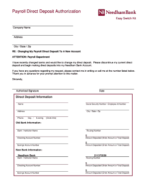 Payroll Direct Deposit Authorization Form