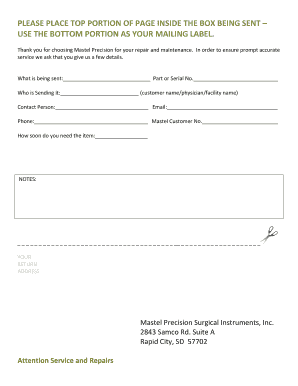 Mastel Precision Repair and Maintenance Form