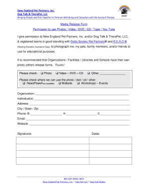 Media Release Form for Pet-Assisted Therapy