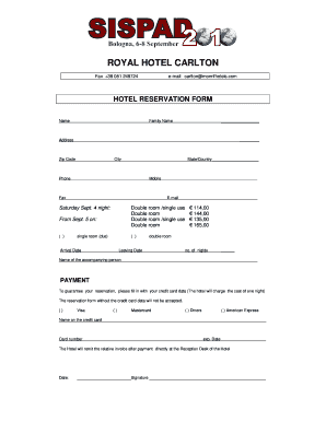 Royal Hotel Carlton Reservation Form