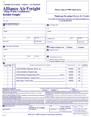 Alliance Air Freight Exhibit Bill of Lading