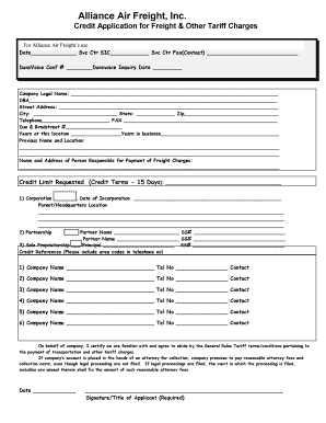 Alliance Air Freight Credit Application