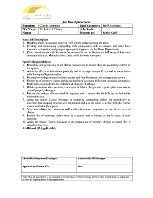 Claims Assistant Job Description Form