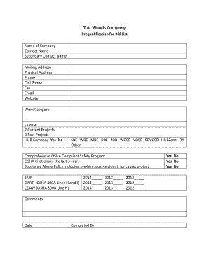 Construction Bid Prequalification Form