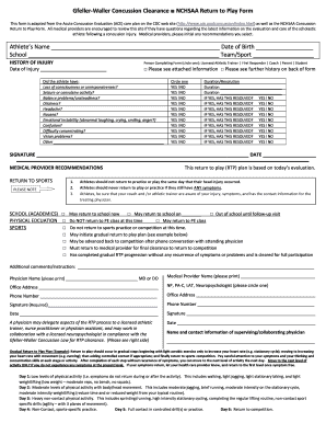 Gfeller-Waller Concussion Clearance Form