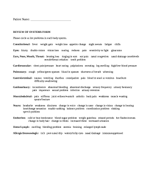 Review of Systems Form